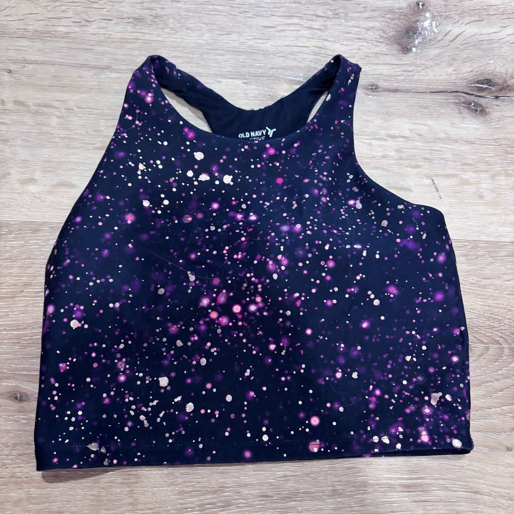Old Navy Active Powersoft High-Neck Sports Bra Galaxy Splatter Print Purple M 8